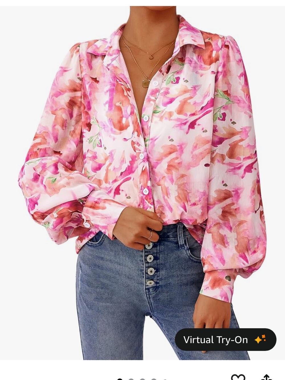 Lightweight Floral Button-Down Shirt in Pink and Orange